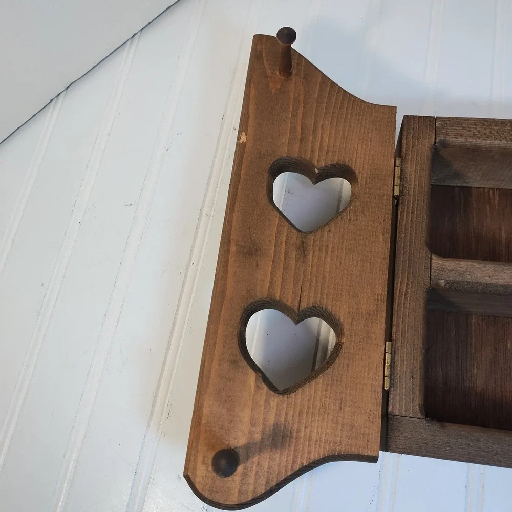 Vintage Heart Cut Out Wood Wall Cabinet Shelf Curio Spice 4 Hidden Pegs Cottage